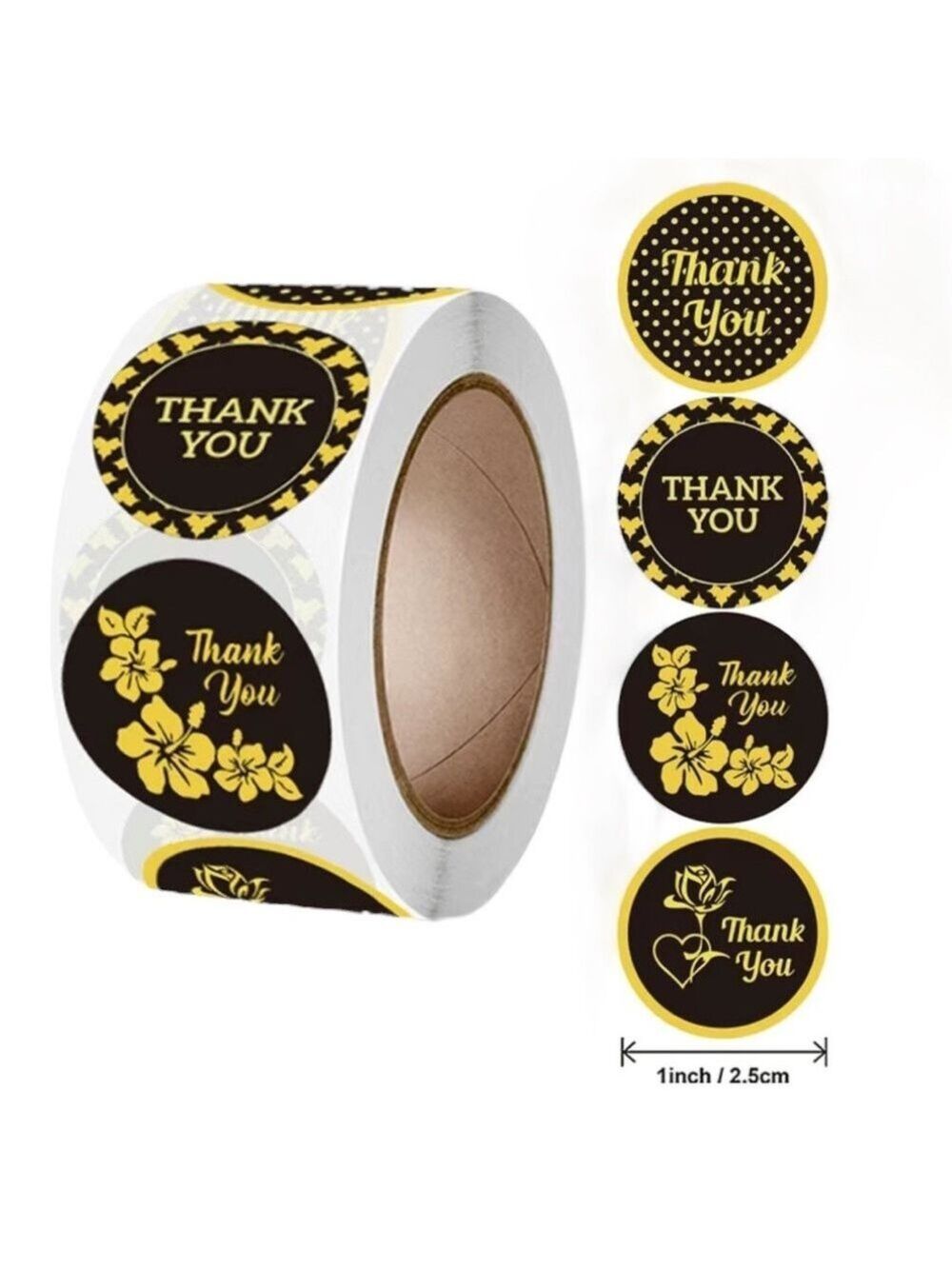 500 Stickers, Black and Gold Thank You, 1 Inch, Roll, PRICE IS FIRM - Picture 1 of 1